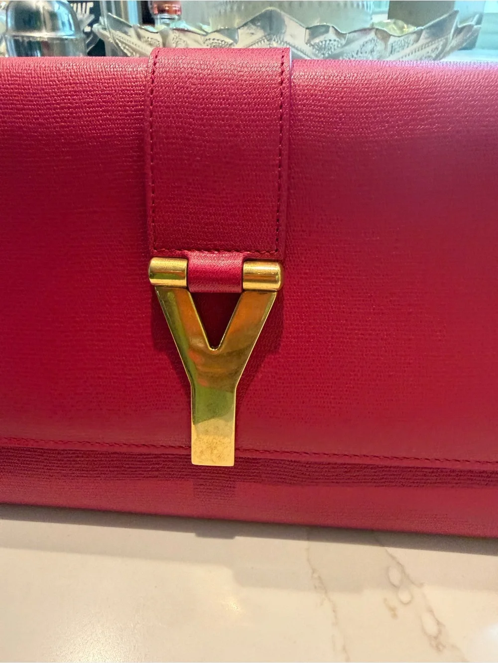 Authentic Yves Saint Laurent Hot Pink Leather Clutch